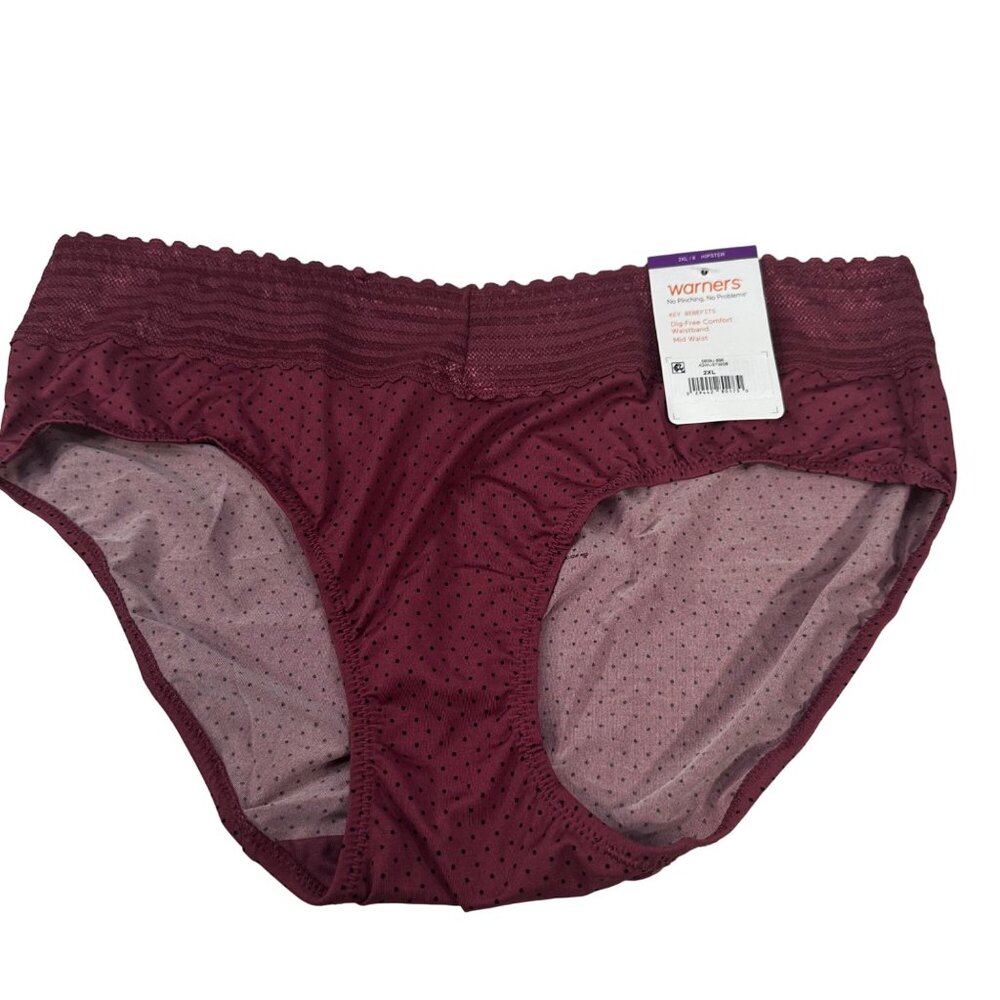 Warner's Women's Size 9 XL Panty Brief Hipster Lace Waistband Red Polka Dot New